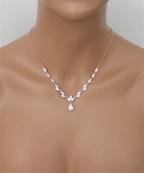 Rose Gold Necklace Set Bridal Jewelry Set Bridesmaid Jewelry Rose Gold
