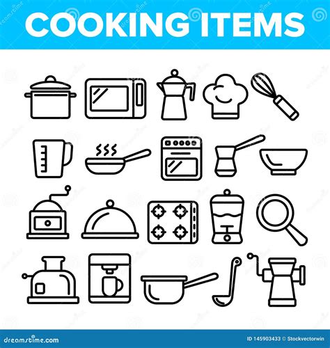 Cooking Items Vector Thin Line Icons Set Stock Vector Illustration Of