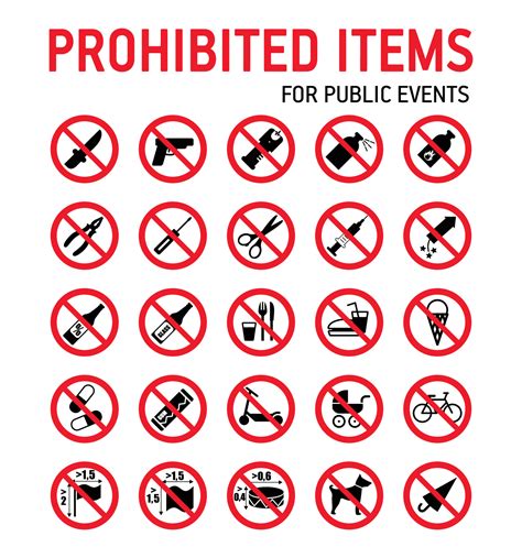 Prohibition Signs Collection Security Control In Stadium During Mass