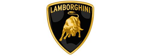 The lamborghini logo is in the shape of a shield that is filled with a black background and outlined with gold. Lamborghini Symbol