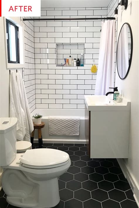 Black Hexagonal Bathroom Floor Tiles Before After Apartment Therapy