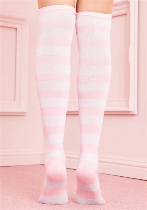 sugar thrillz pink and white striped knee high socks dolls kill striped knee high socks over