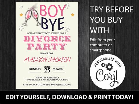 Modern Divorced Party Invitation Editable Divorce Etsy