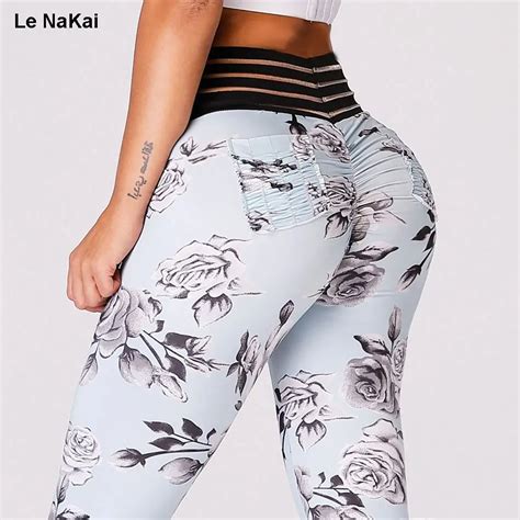 le nakai retro floral print women yoga legging high waist fitness push up sports yoga pants hip