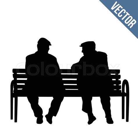 Two Elderly People Silhouettes Sitting Stock Vector