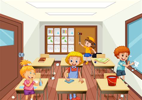 Drag pictures to your tray and click 'create materials' Group of people cleaning classroom 360450 Vector Art at ...