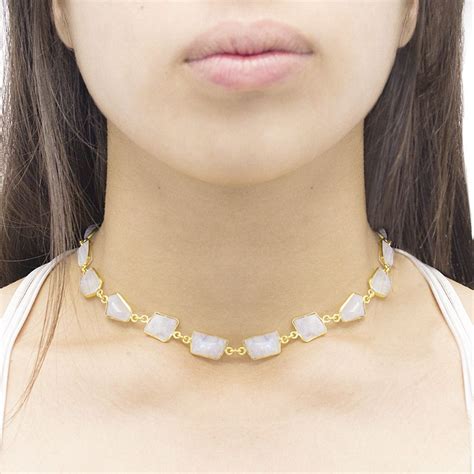 Moonstone Choker Chokers Bezel Jewelry Necklace