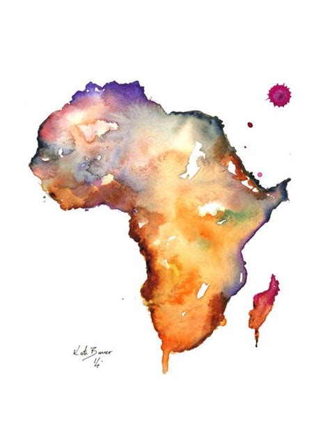 Africa Map 85 X 11 Print Of Watercolor Map Africa Map Watercolor