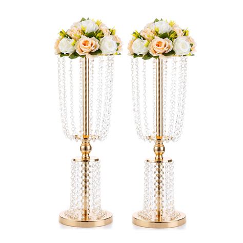 Buy 2 Pcs 2375 Inches Gold Vases For Centerpieces Tall Crystal Metal