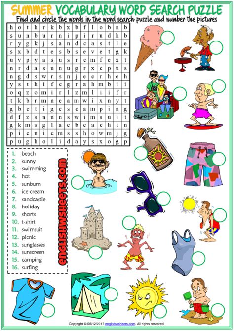 Summer Word Search Puzzle Esl Printable Worksheet Summer Worksheets