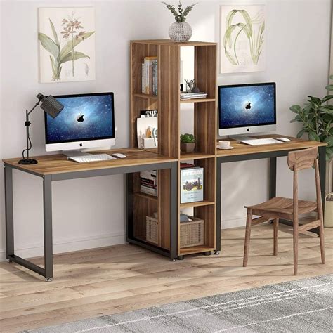 Buy Tribesigns 91 Inches Two Person Computer Desk With Shelves Extra