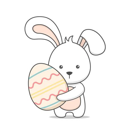Cute Easter Bunny Holding Egg 7105923 Vector Art At Vecteezy