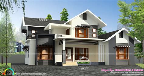 Sloping Roof Mix 1500 Sq Ft Home Kerala House Design Modern House