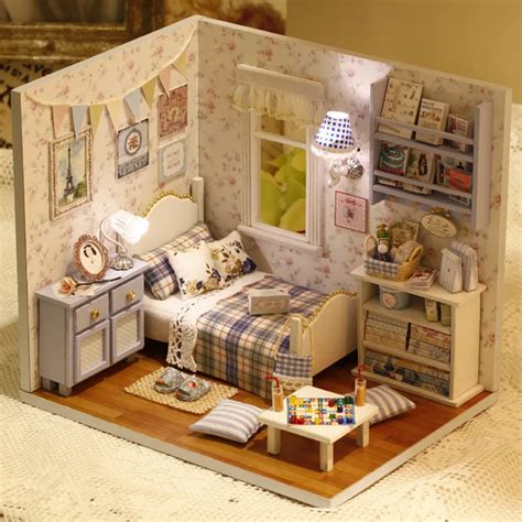 H003 Diy Miniature Bedroom Contains Furniture Dust Cover Wooden Doll