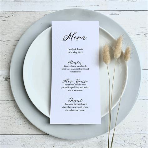 Simple Wedding Menu Cards Personalised Wedding Menu Etsy
