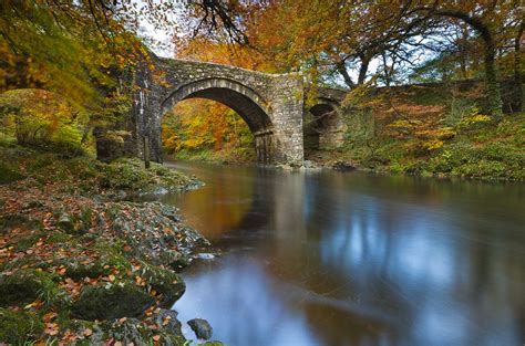 Holne Bridge Over The River Dart Dartmoor National Park Devon