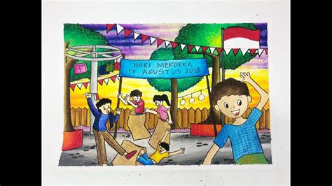 Cara Mewarnai Gambar Mewarnai Gambar Hut Ri Ke 74 Drawing Image