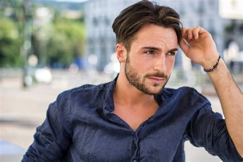One Handsome Young Man In City Setting Stock Image Image Of Dark