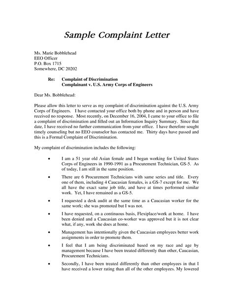 formal complaint  discrimination letter