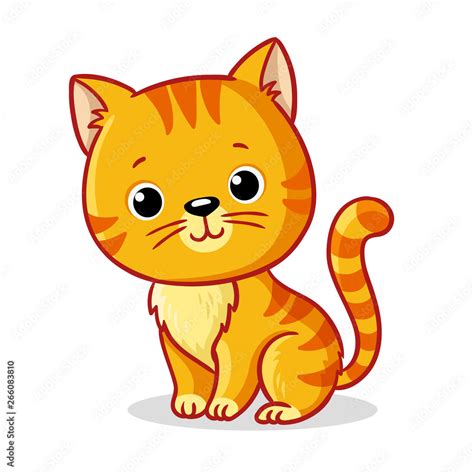 Ginger Kitten Sitting On A White Background Cute Animal In Cartoon
