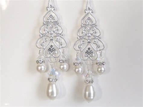 Chandelier Bridal Earrings Bridal Jewelry Long Pearl Drop Etsy