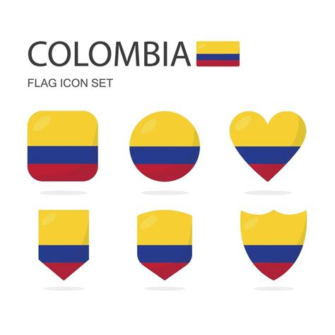 Colombia 3d Flag Icons Of 6 Shapes All Isolated On White Background