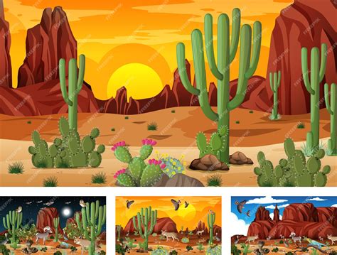 Premium Vector Different Desert Forest Landscape Scenes With Animals