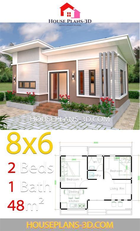 Simple House Design 6x7 With 2 Bedrooms Hip Roof One Bedroom House