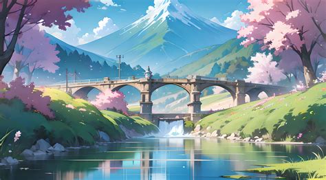 Landscape Pastoral Anime Style Bright And Fresh Colorful Distant