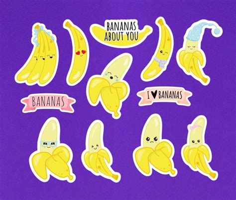 Kawaii Banana Stickers Set Of 12 Mini Stickers Etsy