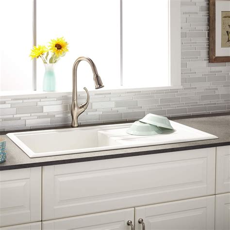 For example, you can choose from ceramic, stone or even composites when it comes to drop in sinks. 39" Manton Drop-In Granite Composite Sink with Drain Board ...