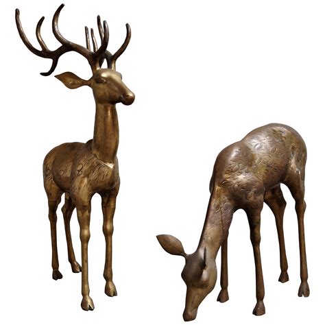 Extra Large Brass Deer Sculptures 1970s At 1stdibs Large Brass Deer