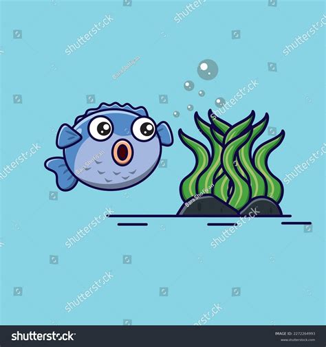 Illustration Pufferfish Vector Design Cartoon Cute Stock Vector