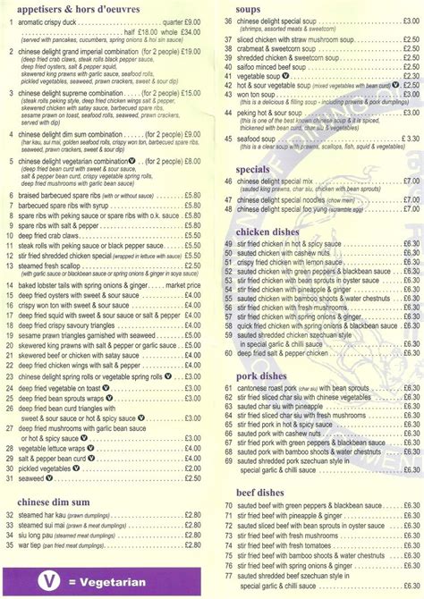 Take Away Menu Chinese Delight Frodsham