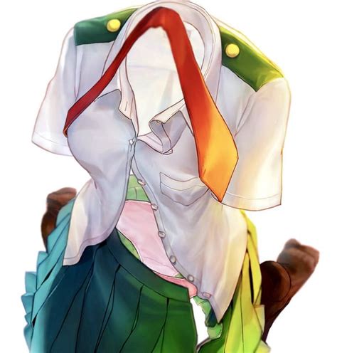 An Anime Character Wearing A White Shirt And Green Skirt With A Red Ribbon Around His Neck