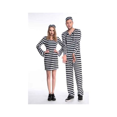 Black White Striped Matching Prisoner Costumes Halloween 2021 For Couple Mufree