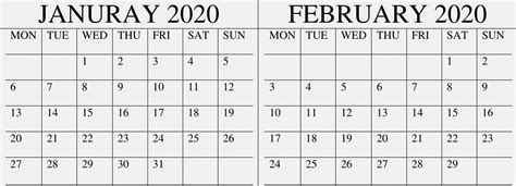 Calendar 2020 January And February Month Calendar Printable
