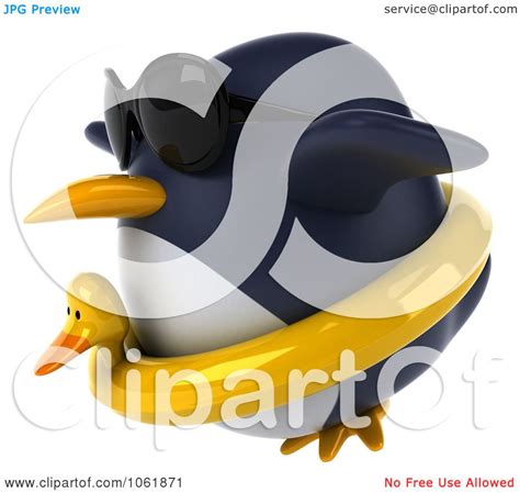 Clipart 3d Penguin Flying In An Inner Tube 2 Royalty Free Cgi