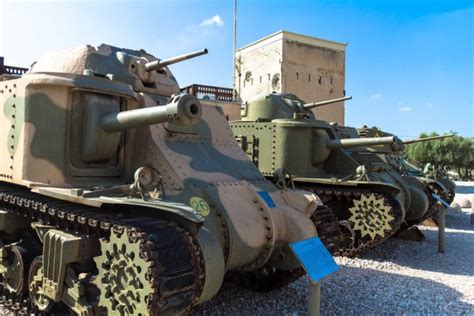 Vintage Tanks On Display At Yad La Shiryon Armored Corps Museum At