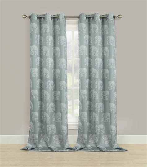 Beatrice Henna Elephants Boho Grey And White Grommet Panel Pair Window