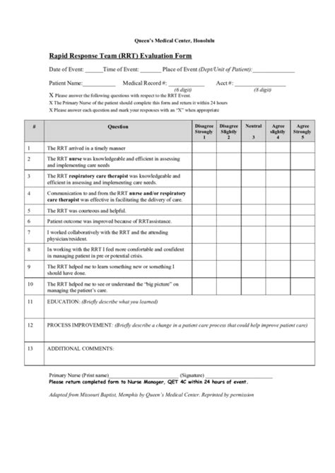 Rapid Response Team Rrt Evaluation Form Printable Pdf Download