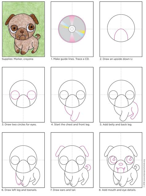 Easy How To Draw A Pug Tutorial And Pug Dog Coloring Page Art