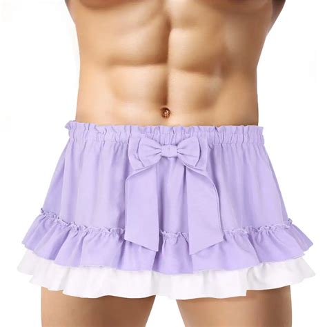 Men Sissy Micro Mini Skirts Women Elastic Waistband Short Skirt With Lace Hem Pleated Gingham A