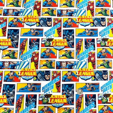 100 Cotton Digital Fabric Justice League Defenders Of Earth Dc Comic