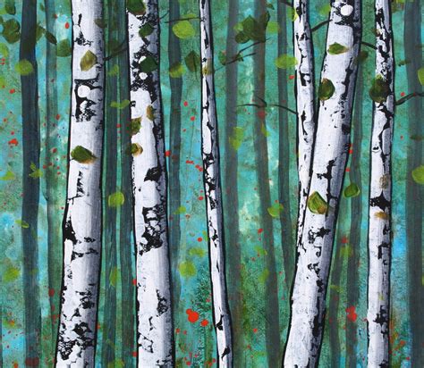 Panoramic Birch Tree Painting Abstract Painting Birch Trees Etsy