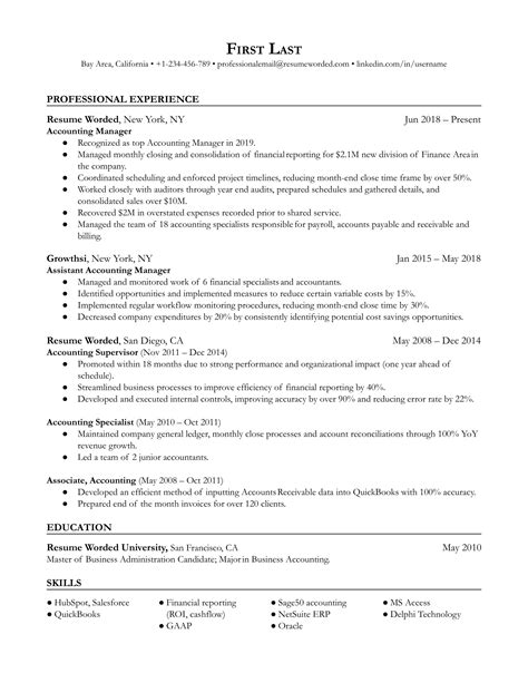 Accounting Manager Resume Example For Resume Worded