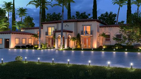 Villa House Hoom Exterior Style Night Palm Hd Wallpaper