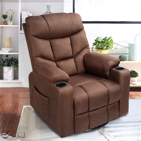 Esright Coffee Fabric Massage Recliner Chair 360 Degrees