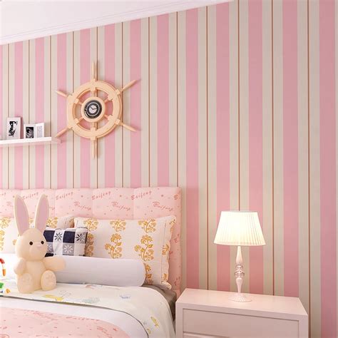 Pink Blue Striped Wallpaper Bedroom Children Room Background Decoration