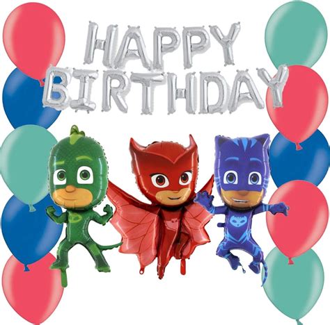 Pj Masks Balloon Pack Contains 16 Silver Happy Birthday